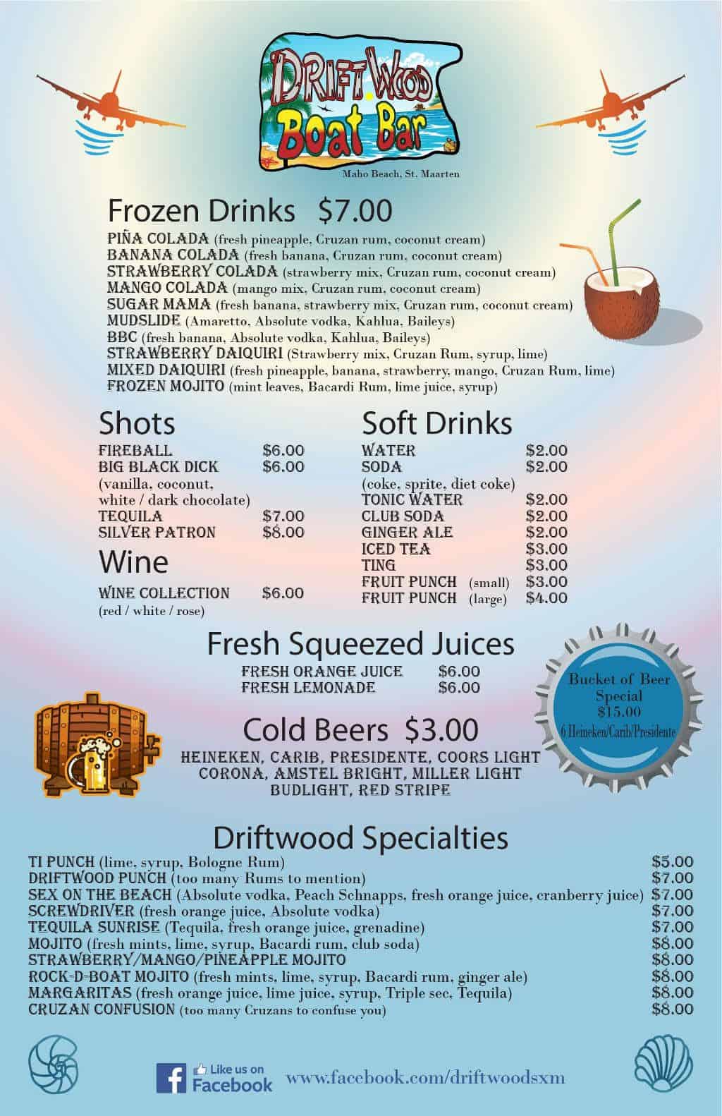 drift wood boat bar st maarten drink menu 1