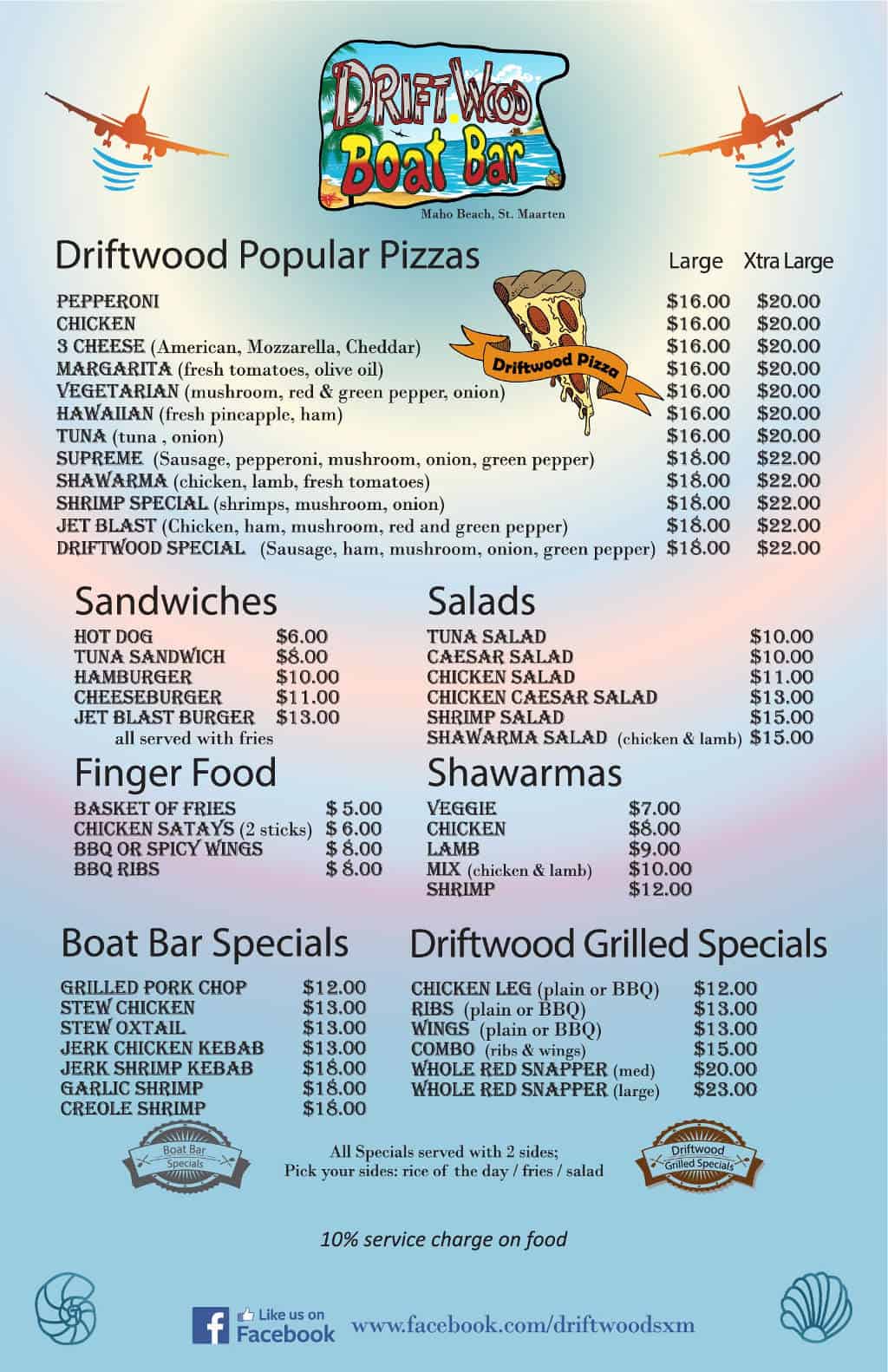 drift wood boat bar st maarten food menu 1